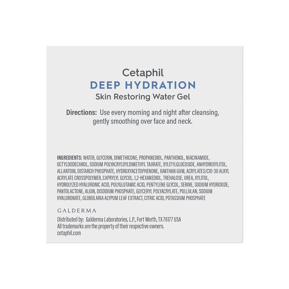 Cetaphil Deep Hydration Water Gel texture close-up reveals a lightweight, cooling feel.