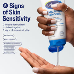 Close-up of Cetaphil Exfoliating Face Wash micro-fine granules for mild exfoliation.
