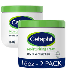 Cetaphil face & body moisturizer 16oz two-pack on display for everyday dry skin care.