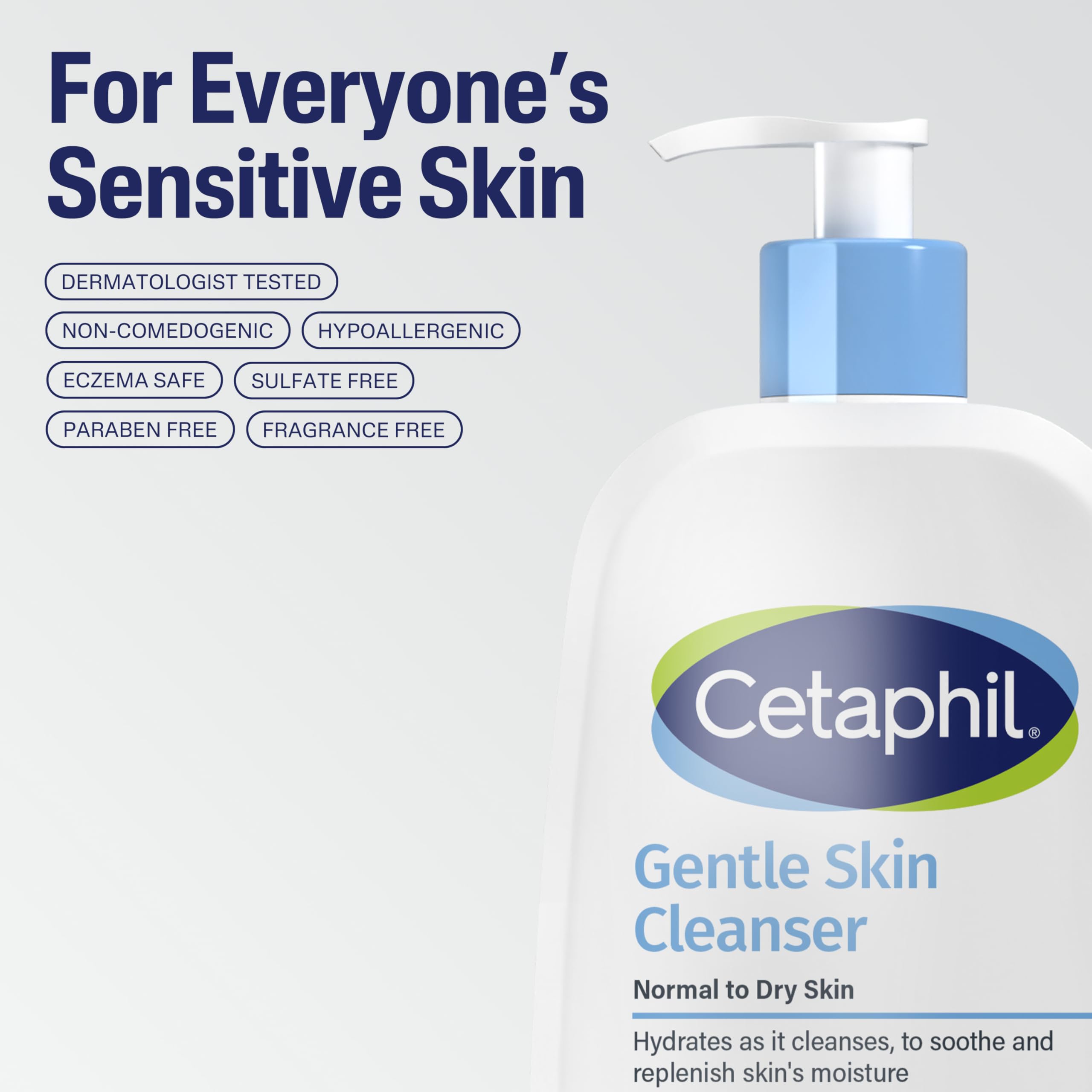 Cetaphil Face Wash sensitive-skin dermatologist-recommended badge.
