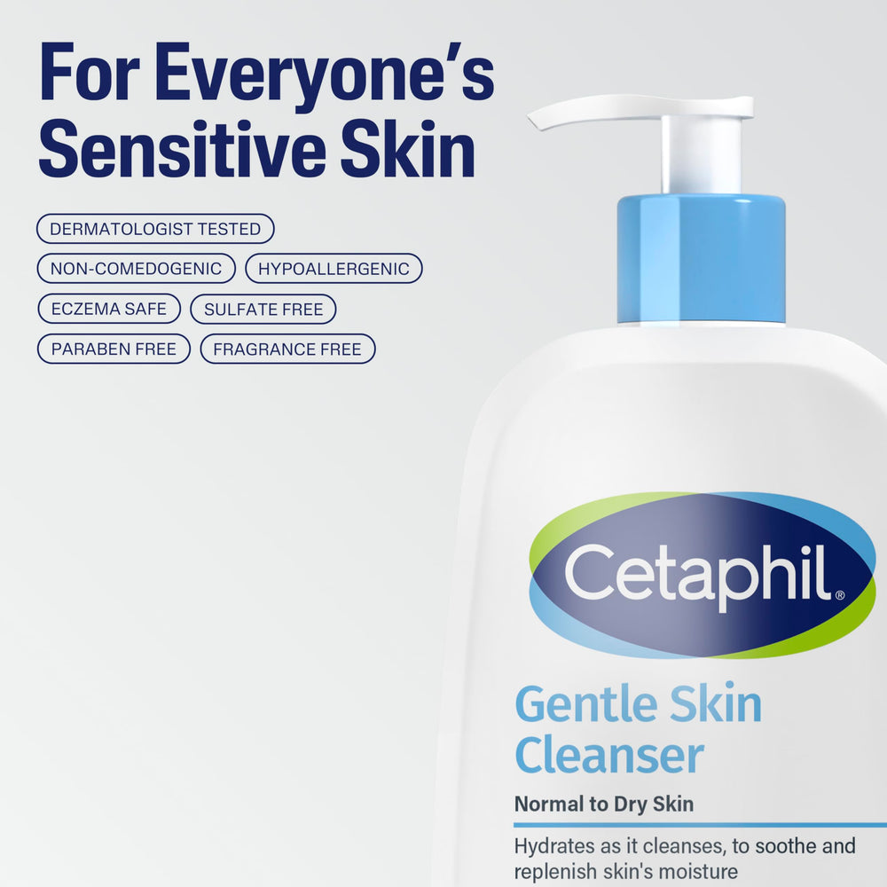Cetaphil Face Wash sensitive-skin dermatologist-recommended badge.