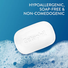 Cetaphil Gentle Cleansing Bar foamy lather close-up highlights soap-free cleansing.