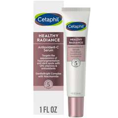 Cetaphil Healthy Radiance serum bottle with fragrance-free, hypoallergenic formula for sensitive skin.