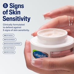 Cetaphil Healthy Radiance Renewing Cream swirl on hand demonstrates quick-absorbing souffle texture.