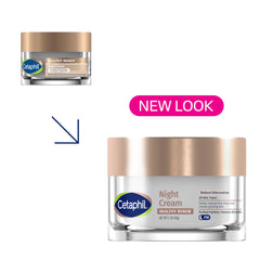 Cetaphil Healthy Renew Night Cream jar open with swatch, hydrating overnight care.