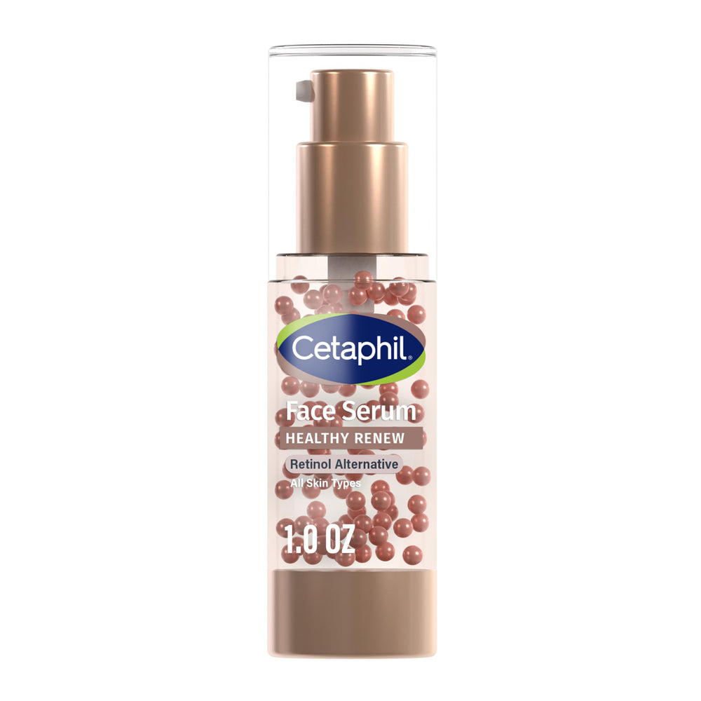 Cetaphil Healthy Renew serum bottle front for fragrance-free anti-aging care and easy use.