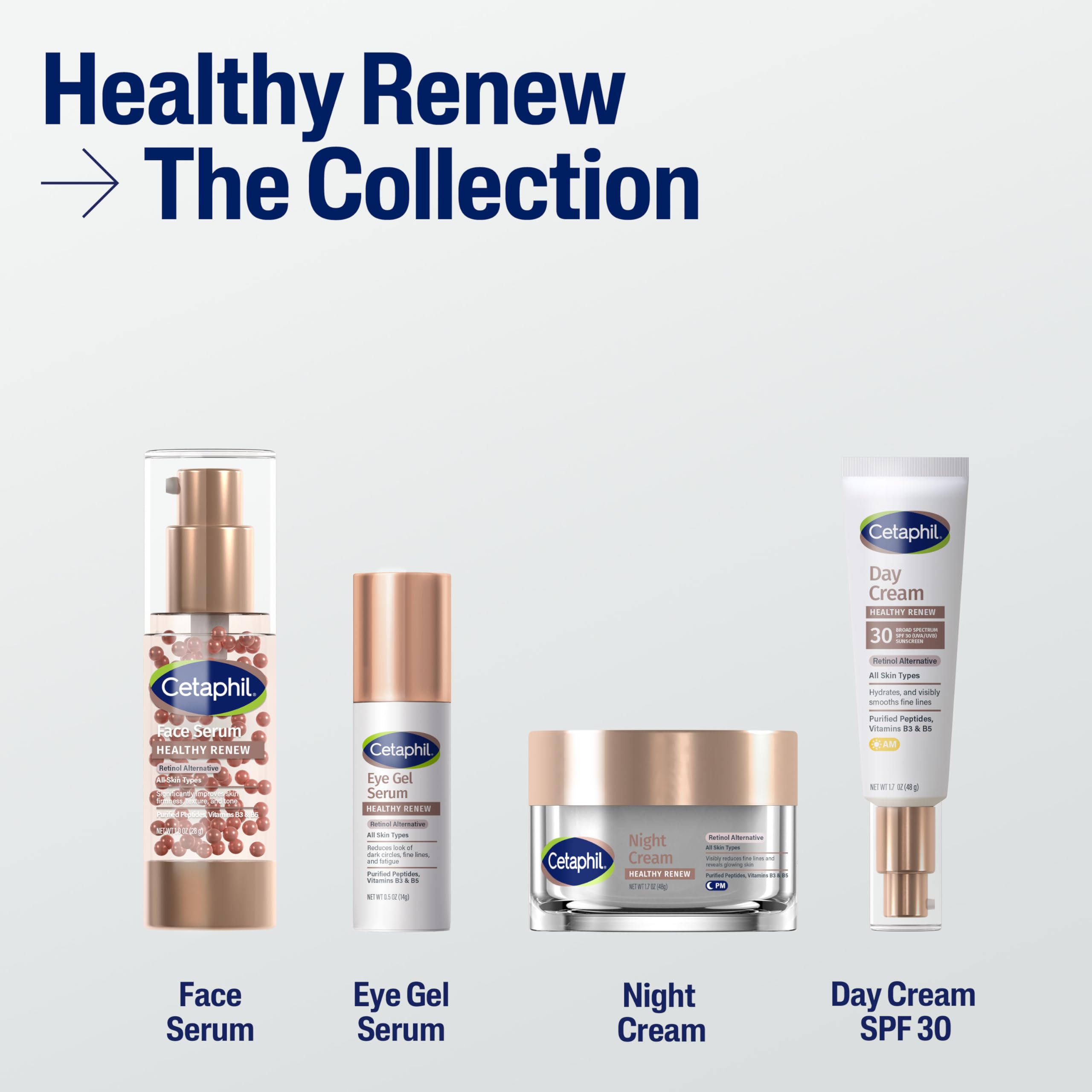Cetaphil Healthy Renew peptides close-up implies retinol alternative anti-aging benefits without irritation.