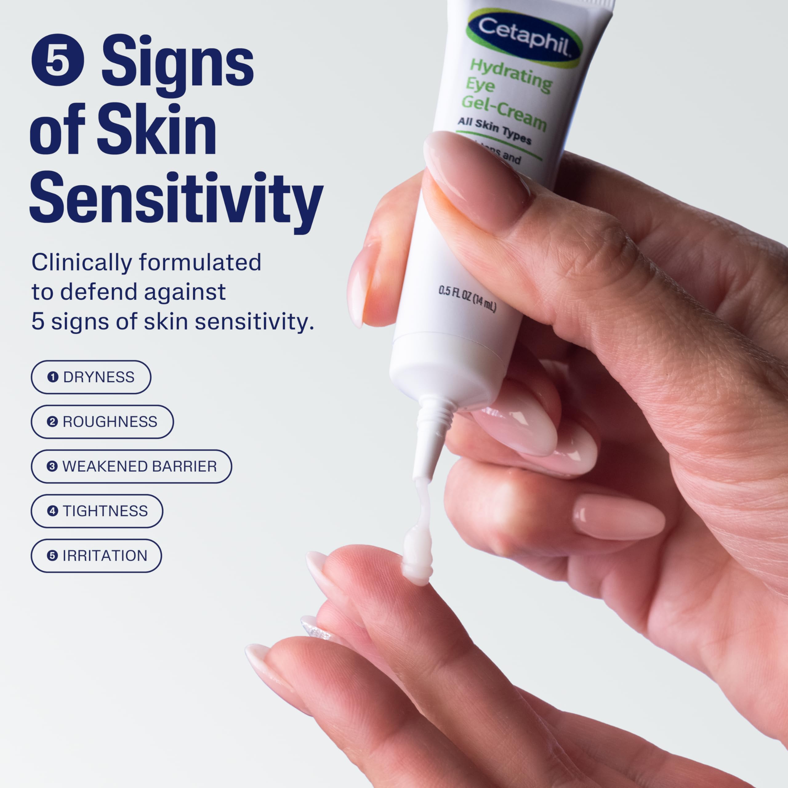Cetaphil Hydrating Eye Gel-Cream application demonstrates quick-absorbing gel-cream.