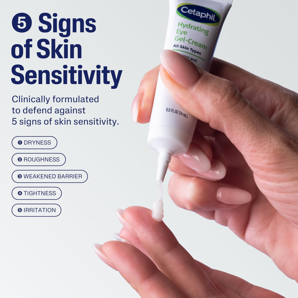 Cetaphil Hydrating Eye Gel-Cream application demonstrates quick-absorbing gel-cream.