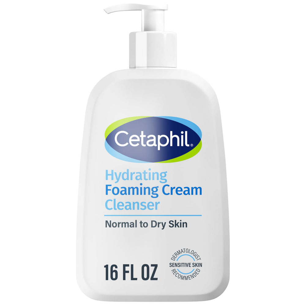 Cetaphil Hydrating Foaming Cream Cleanser bottle for gentle cleansing on sensitive skin