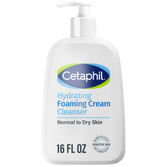 Cetaphil Hydrating Foaming Cream Cleanser bottle for gentle cleansing on sensitive skin