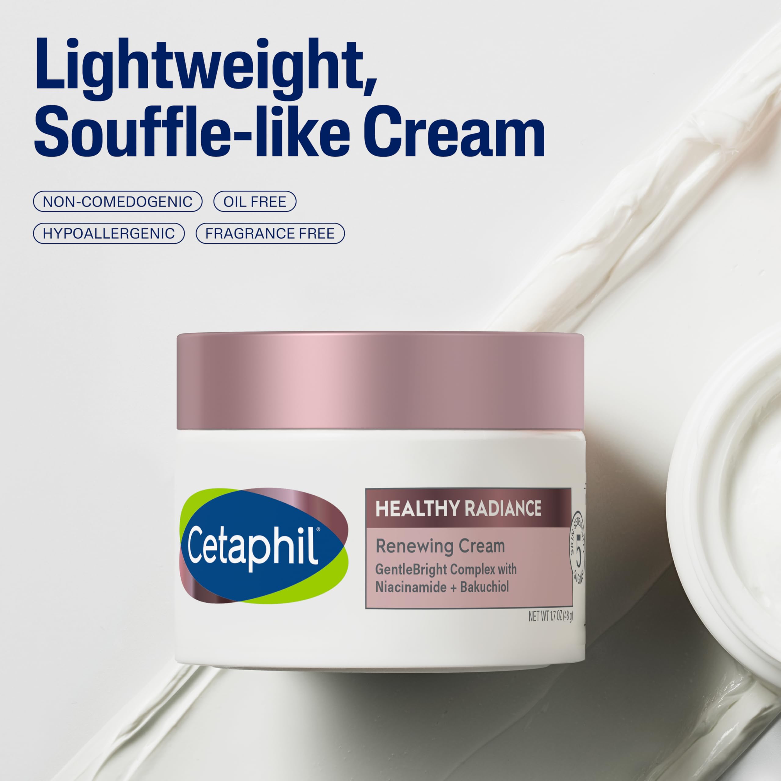 Cetaphil hypoallergenic packaging shot underscores oil-free, non-clogging moisturizer.