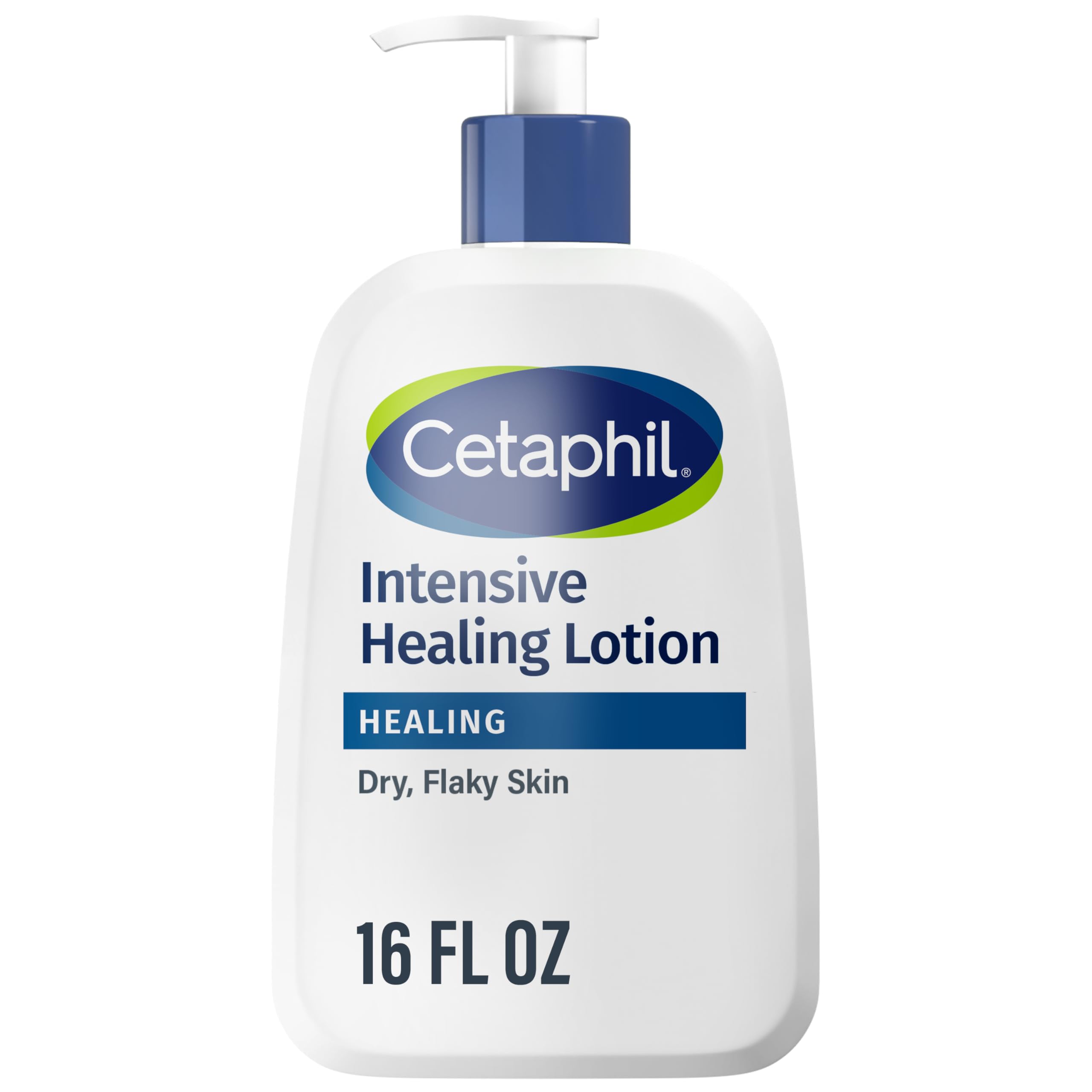 Cetaphil Intensive Healing Lotion bottle demonstrates 24-hour hydration for dry, rough skin.