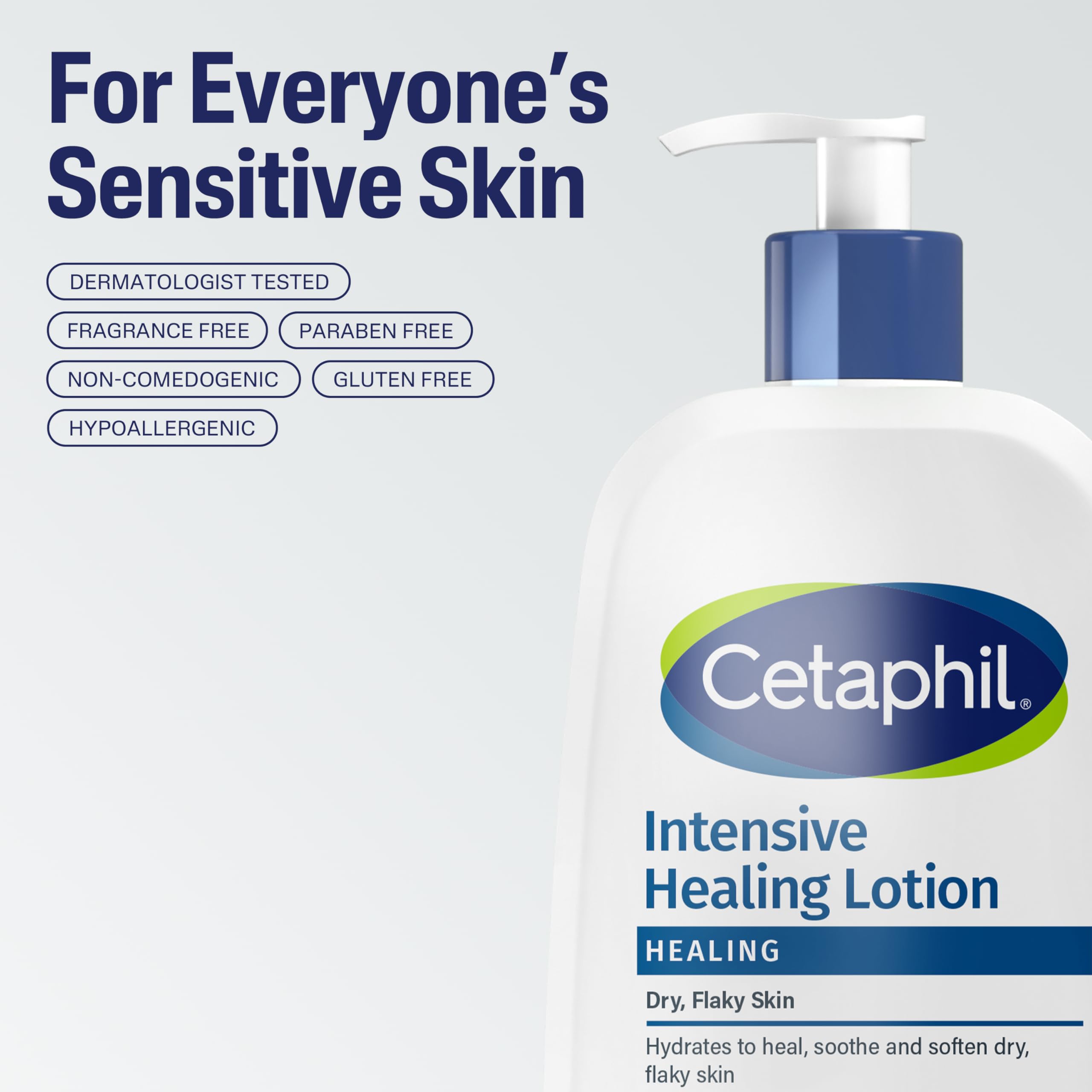 Cetaphil Intensive Healing Lotion sensitive skin care scene shows soothing daily care.