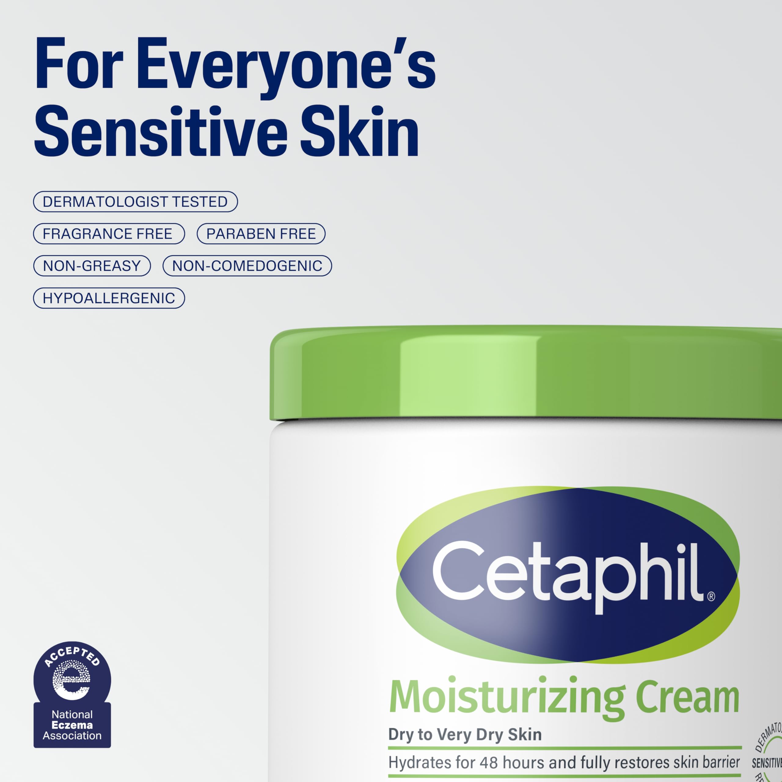 Cetaphil fragrance-free label close-up emphasizing sensitive-skin friendly formulation.