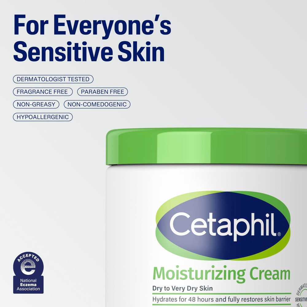 Cetaphil fragrance-free label close-up emphasizing sensitive-skin friendly formulation.