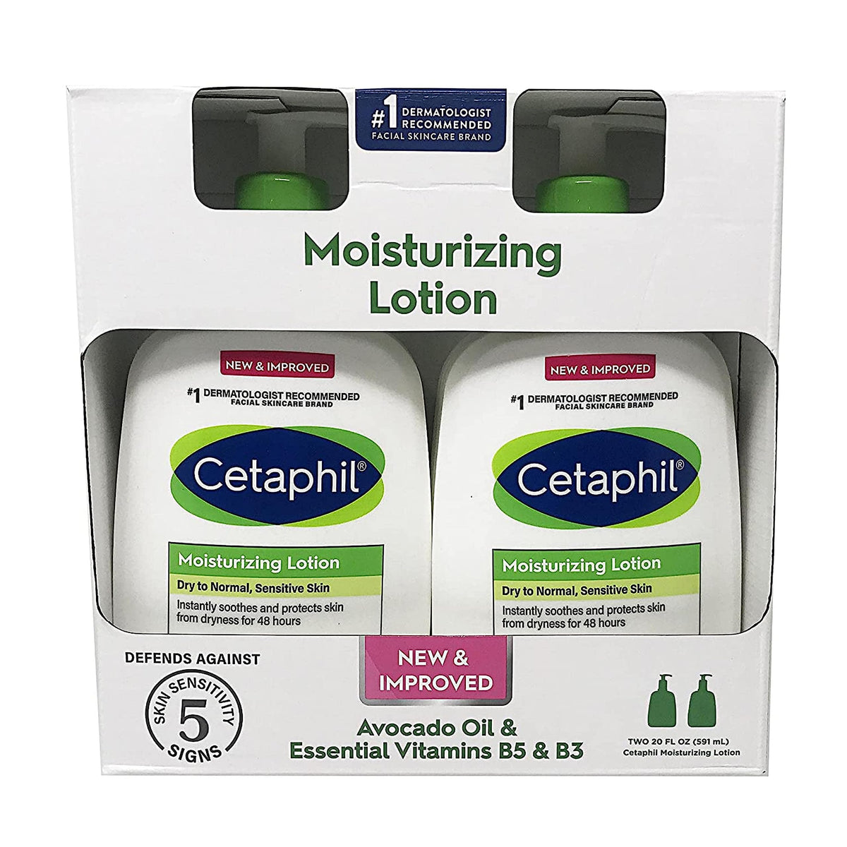 Cetaphil Moisturizing Lotion 20oz 2pk front view for non-greasy, soothing daily hydration.