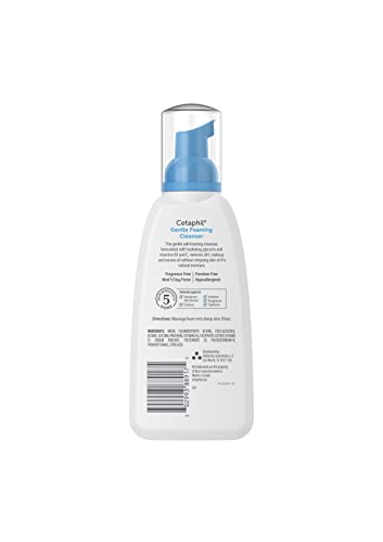 Cetaphil Oil Free Gentle Foaming Cleanser dispensing pump demonstrates easy daily cleansing