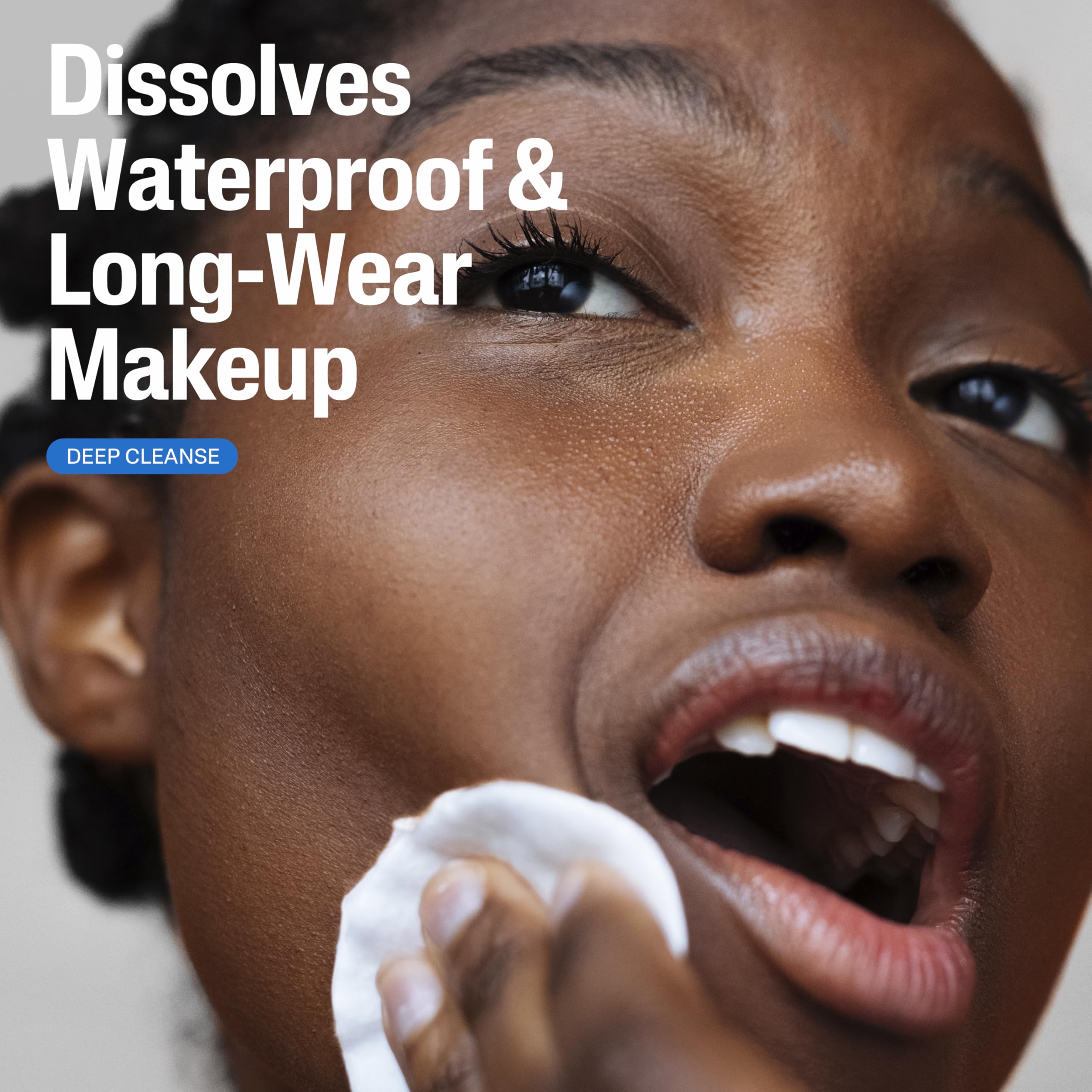 Cetaphil poured onto cotton pad to dissolve waterproof makeup quickly