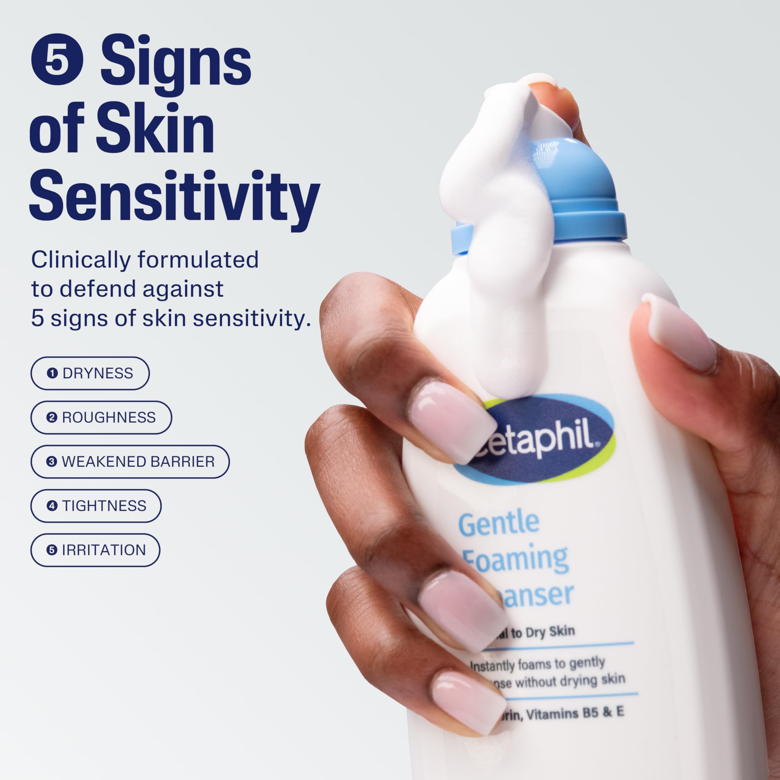 Cetaphil cleanser used on sensitive skin delivering a mild, foamy cleanse