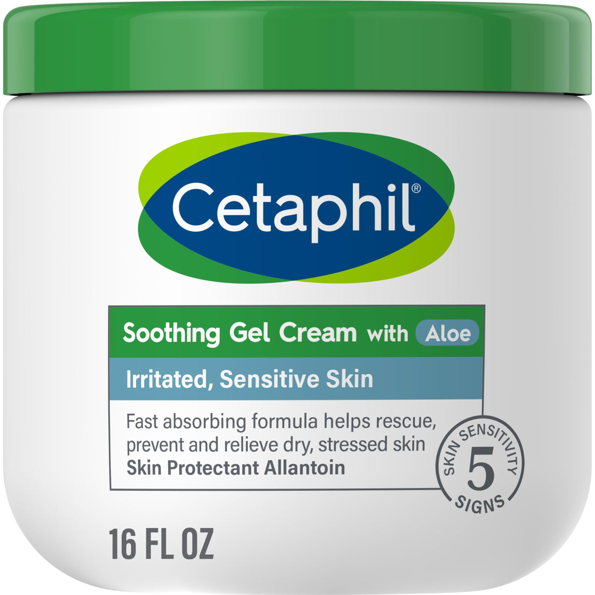 Cetaphil soothing gel-cream with aloe bottle highlights lightweight hydration.