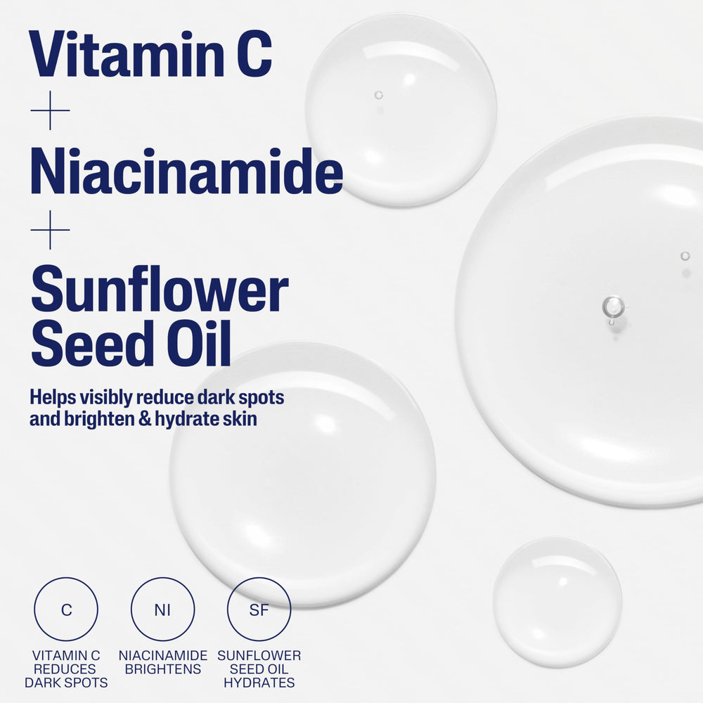 Cetaphil Vitamin C Serum niacinamide-boost graphic hints at even-tone support.