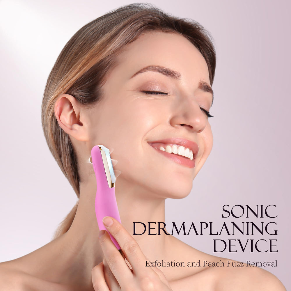 CEVEK Sonic Edge Technology close-up highlights precise dermaplaning and peach fuzz removal.