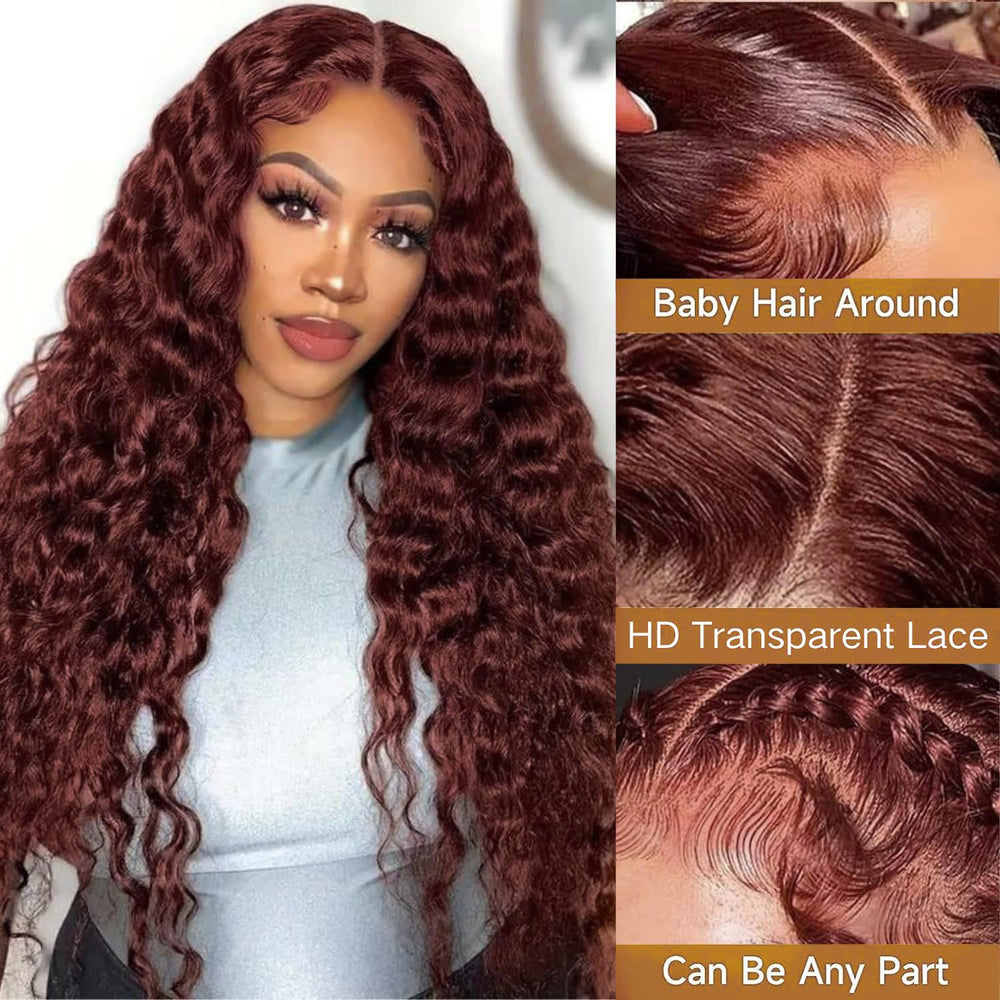 Cfaimity burgundy curly wig shows soft baby hairs and a realistic hairline