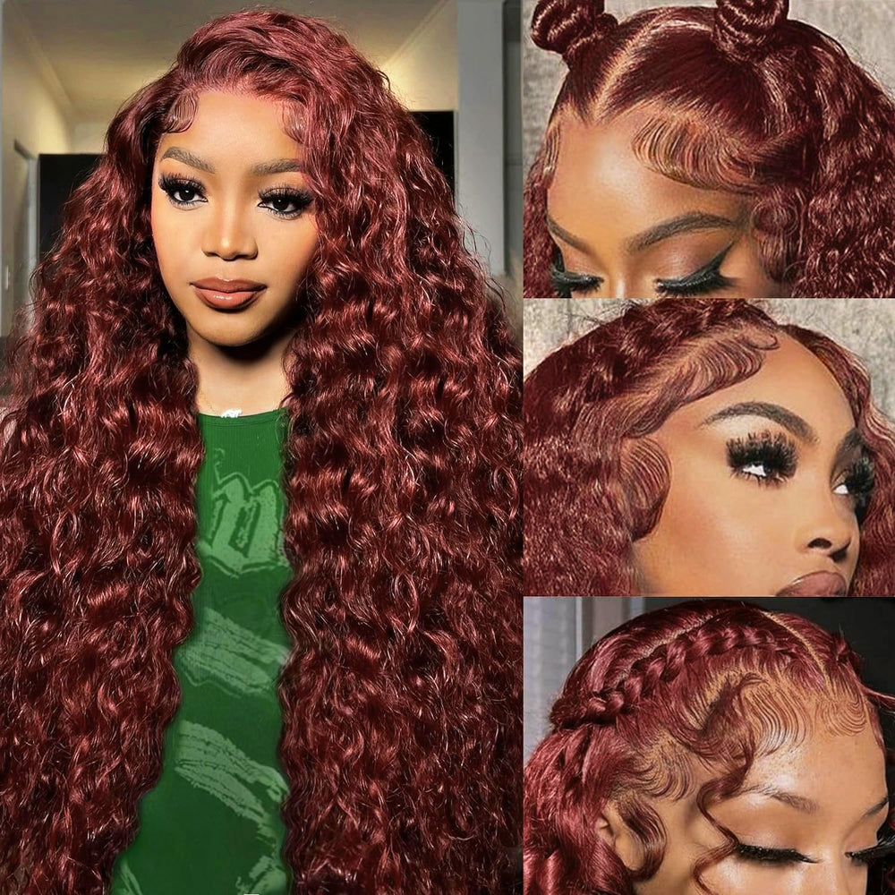 Cfaimity reddish brown lace front wig 30 inch deep wave with natural parting