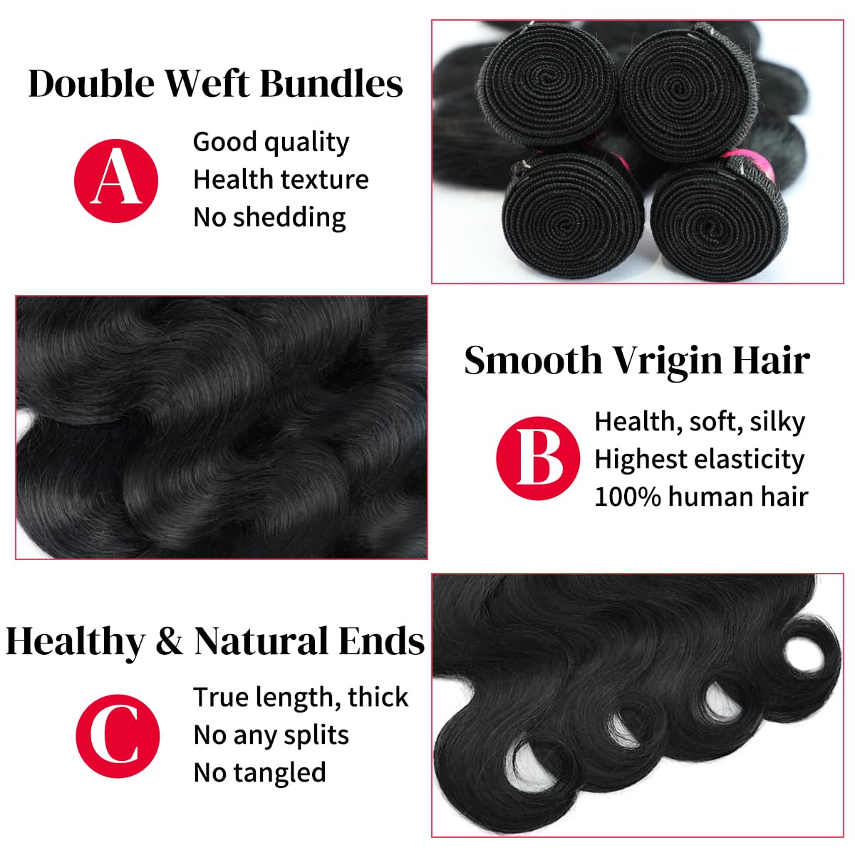 CFY body wave bundles 26-inch soft-silk shine close-up for smooth styling