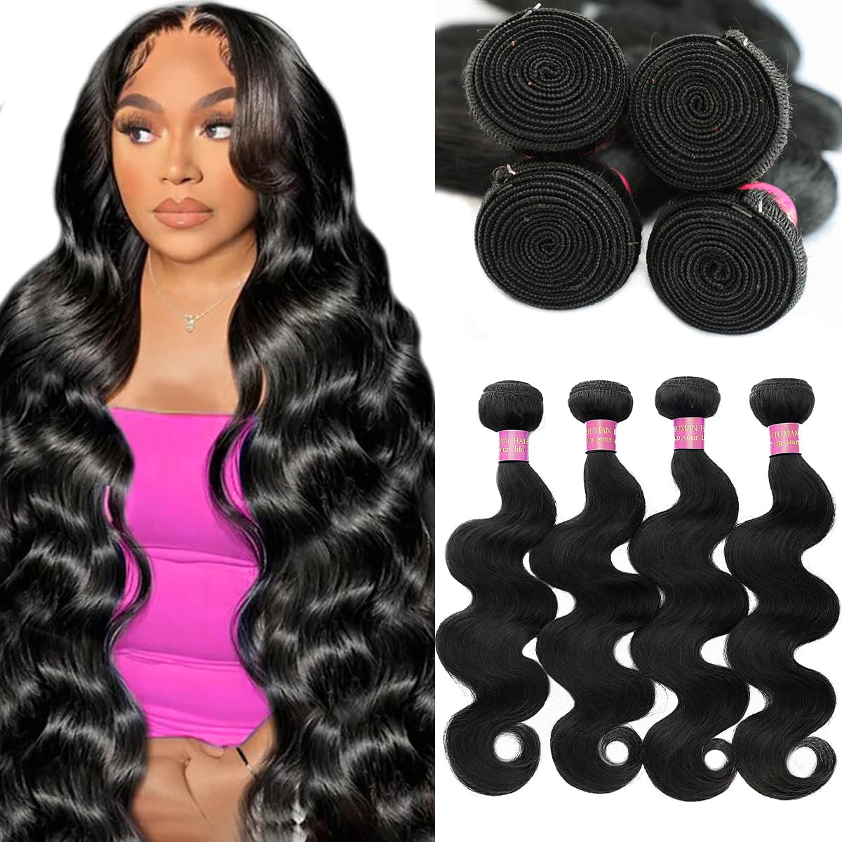 CFY human hair bundles 20-inch body wave close-up shows natural shine and curl hold