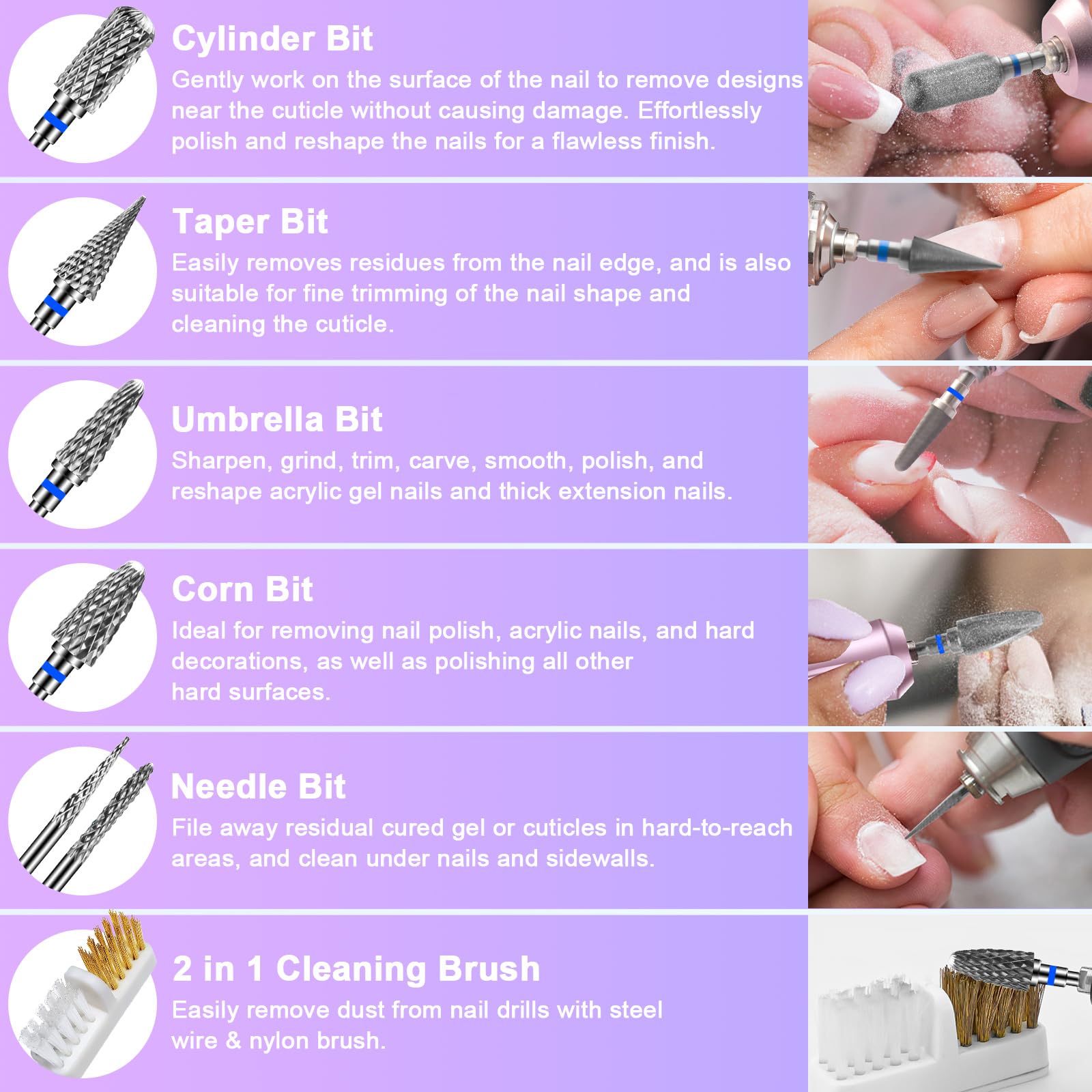 CGBE bit set enables engraving, grinding, polishing, and cuticle cleaning.