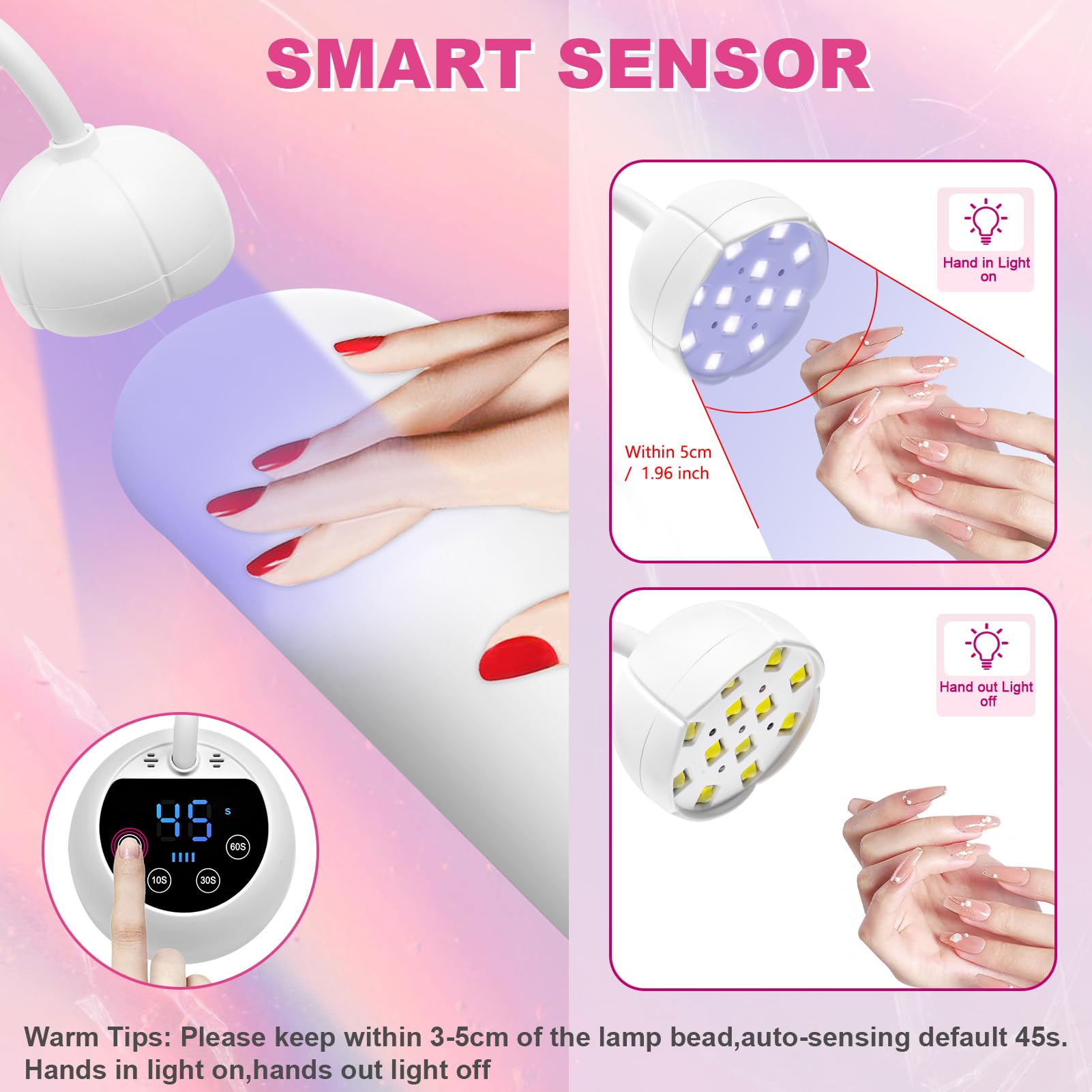 CGBE UV LED Nail Lamp battery indicator showing charge level for uninterrupted sessions
