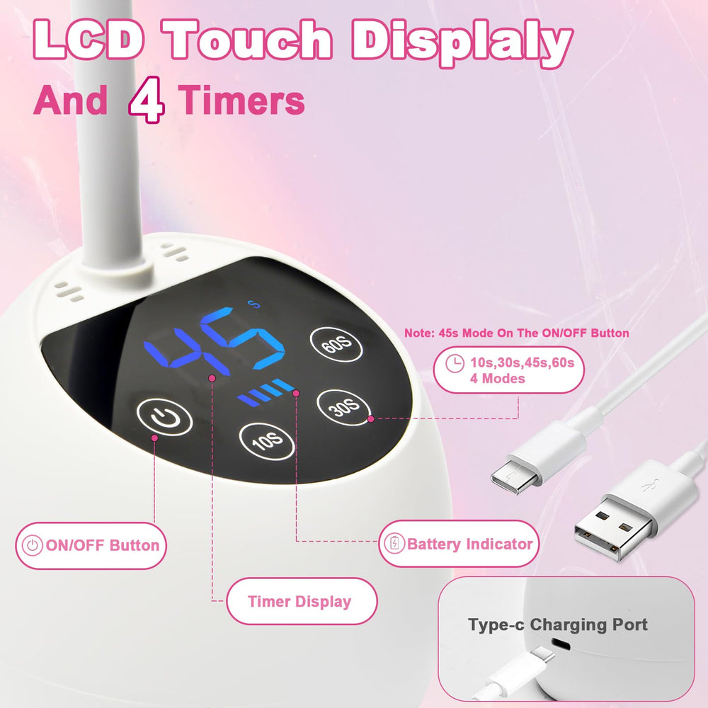 CGBE UV LED Nail Lamp LCD display and controls for real-time timing and battery status