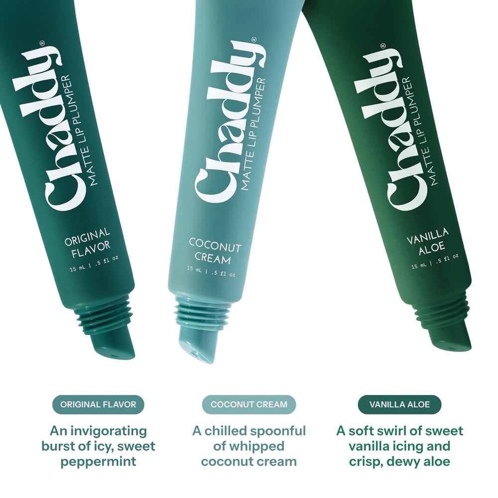 Chaddy Matte Lip Plumper with capsicum extract highlights plumping potential.