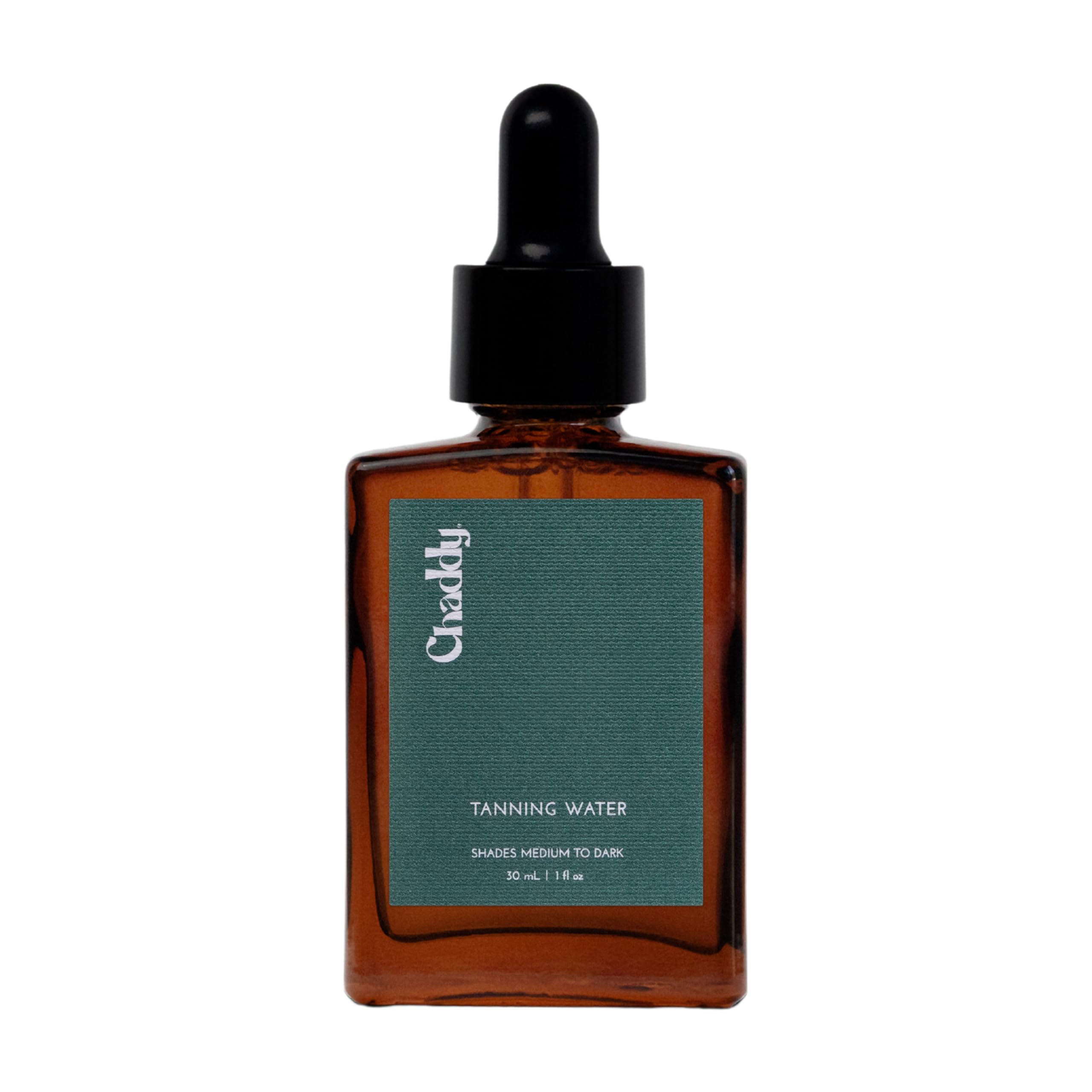 Chaddy Tanning Water face bottle closeup—lightweight, hydrating self-tanner for a natural glow