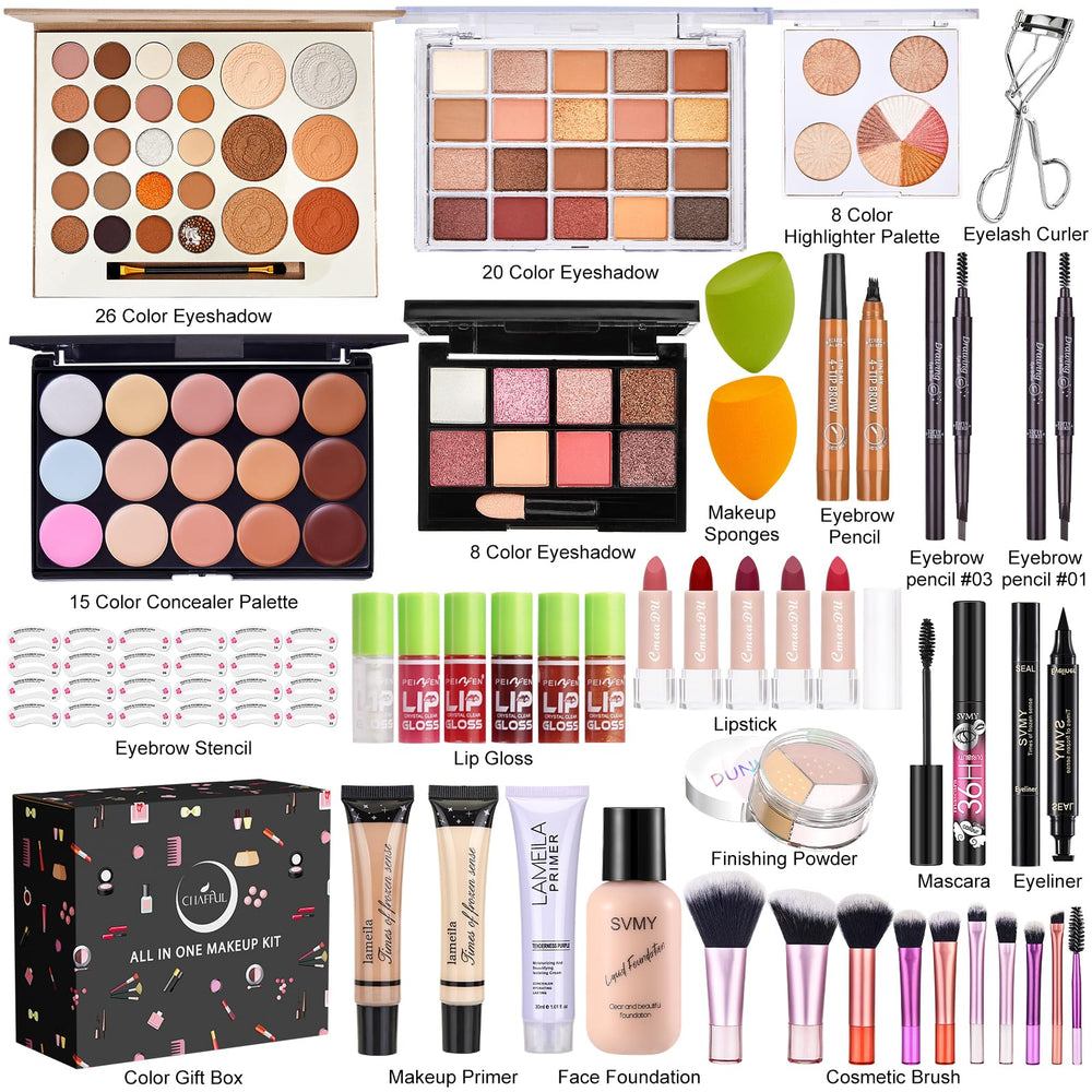 CHAFFUL All-in-One makeup kit primer for a flawless base and extended wear.