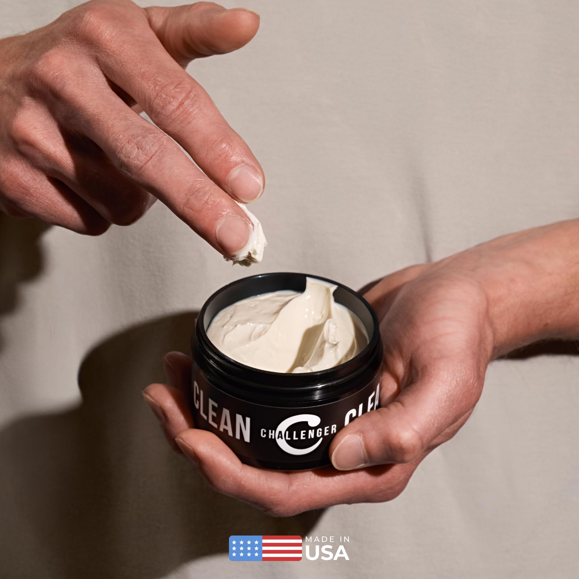 Challenger fragrance-free cream pomade on short hair achieving natural matte finish