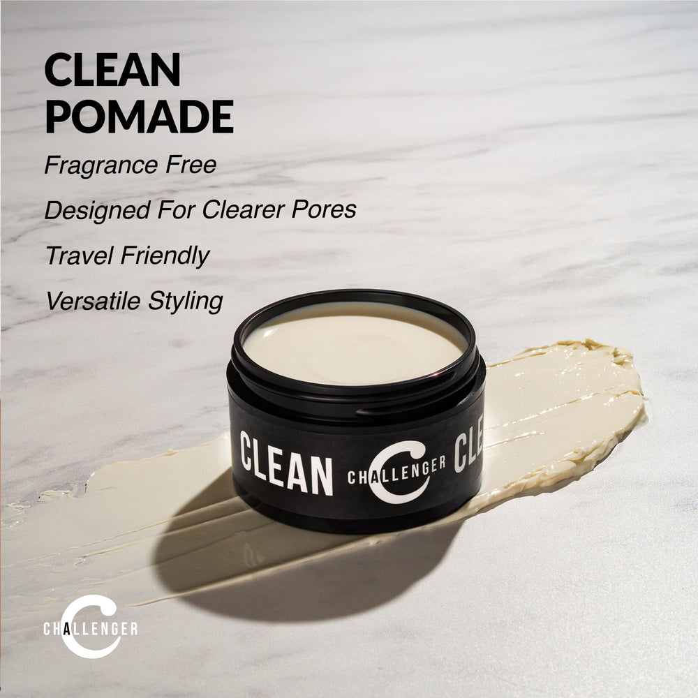 Challenger fragrance-free pomade travel-size compact ready for on-the-go styling