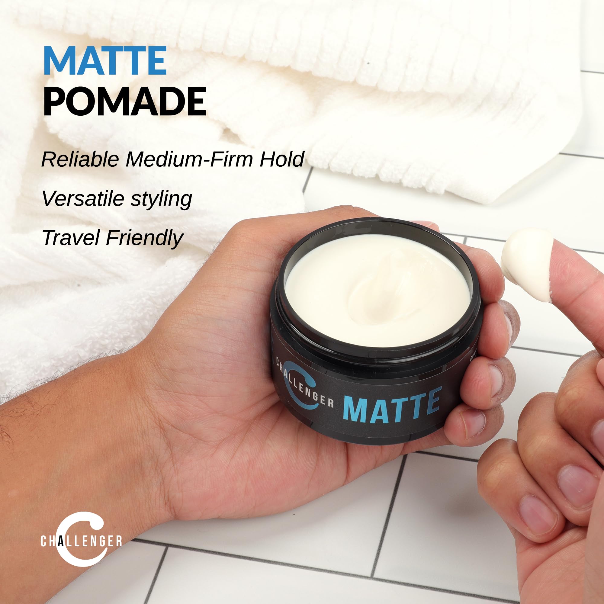 Challenger Matte hair styling finish delivers a professional-looking matte look
