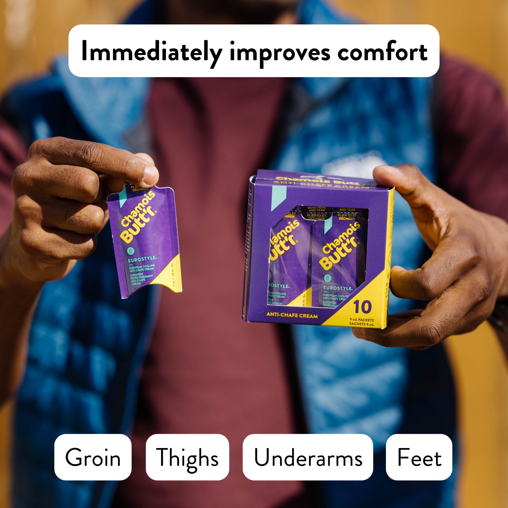 Chamois Butt'r Eurostyle applied to skin before ride for smoother comfort.