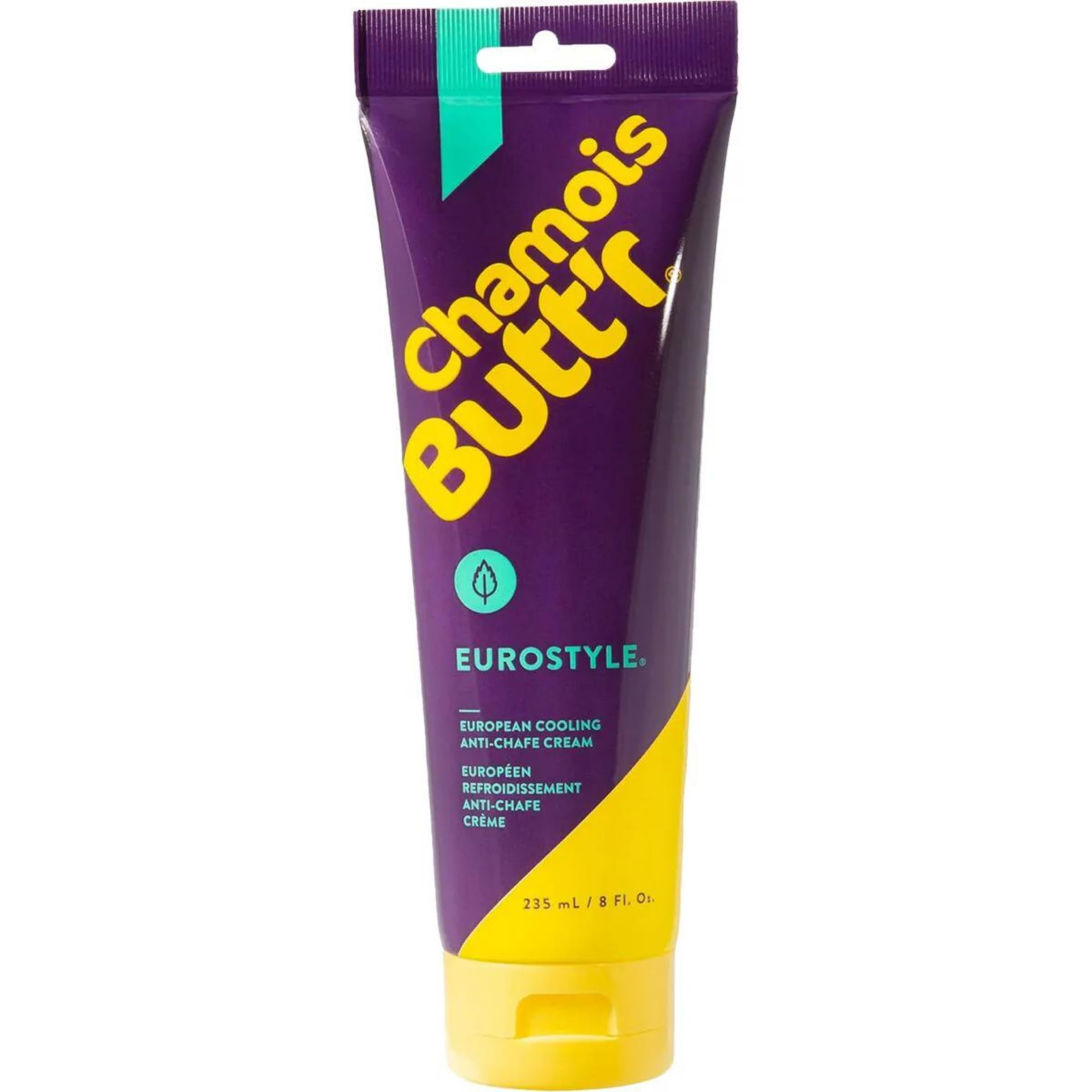 Chamois Butt'r Eurostyle tube front view, compact anti-chafe cream for on-the-go rides.