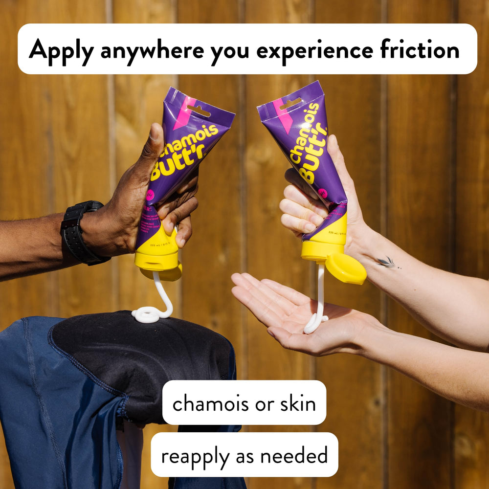 Chamois Butt'r Her' skin application demonstrating non-greasy texture