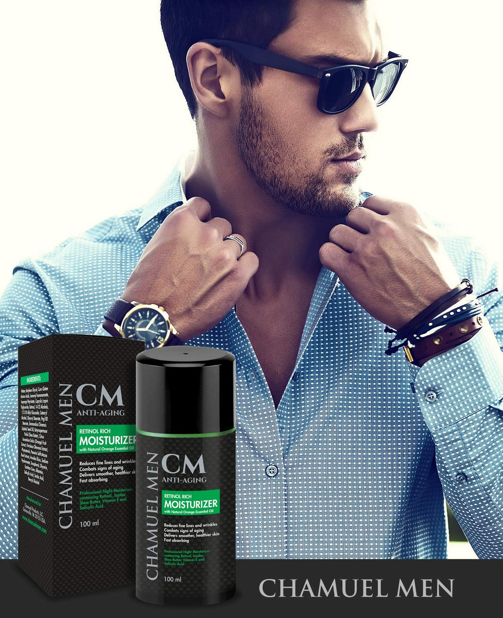 CHAMUEL MEN detoxifies pores during nighttime routine