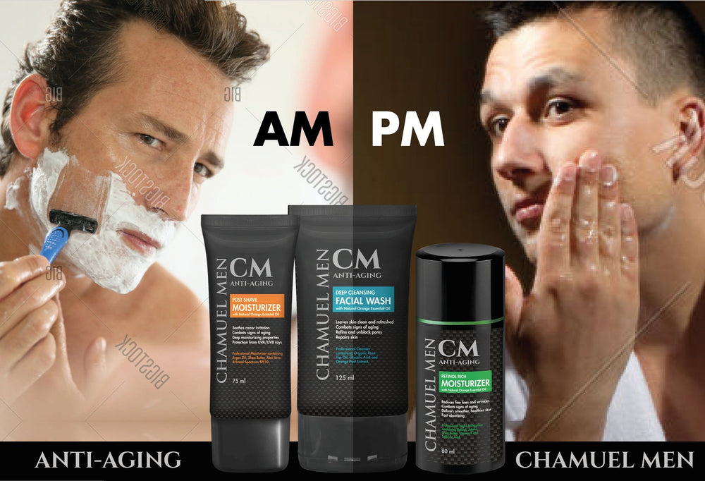CHAMUEL MEN travel-size-bottle-on-the-go ready for quick post-shave care.