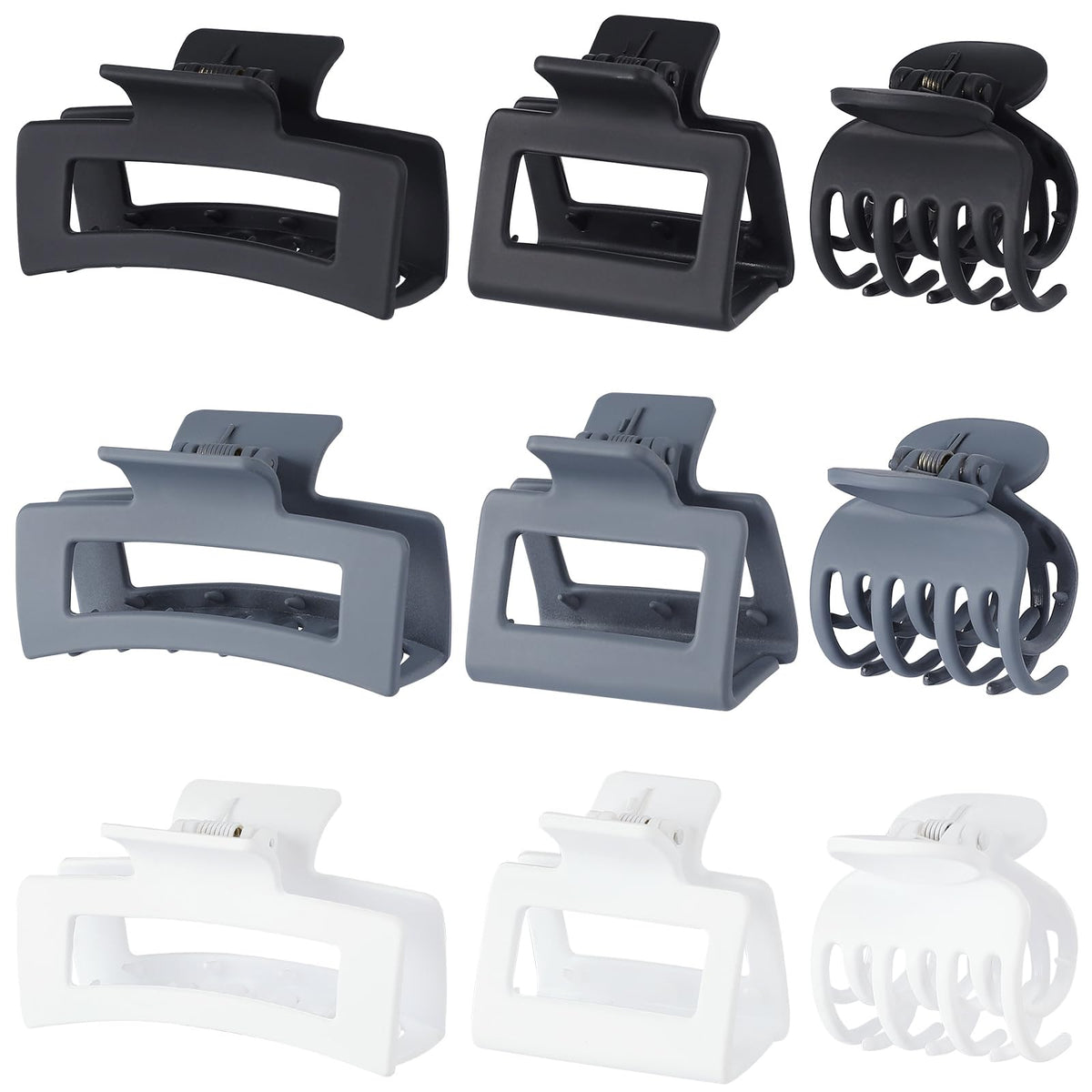 CHANDAT 3 Style Claw large grey rectangle clip for thick hair with secure hold.