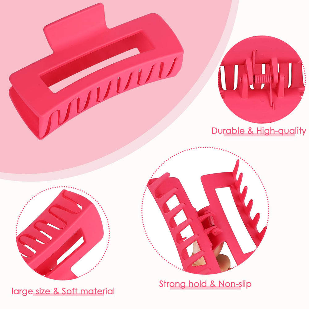 CHANDAT Dopamine 4.1-inch red rectangle hair clip adds a secure grip for thick or layered hair.