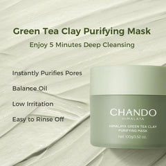 CHANDO HIMALAYA Green Tea Clay Mask texture close-up highlights mineral-rich clay.