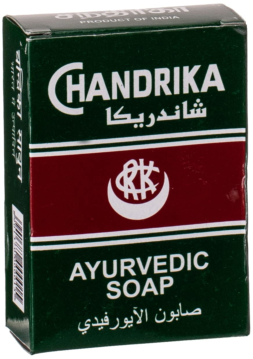 Chandrika Ayurvedic Soap front-pack view for daily gentle cleansing and vegan care.