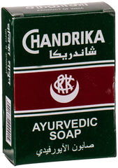 Chandrika Ayurvedic Soap front-pack view for daily gentle cleansing and vegan care.